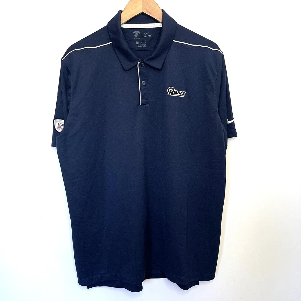 Nike Mens Los Angeles Rams Dri-Fit Polo Shirt Size XL Navy Blue NFL Football